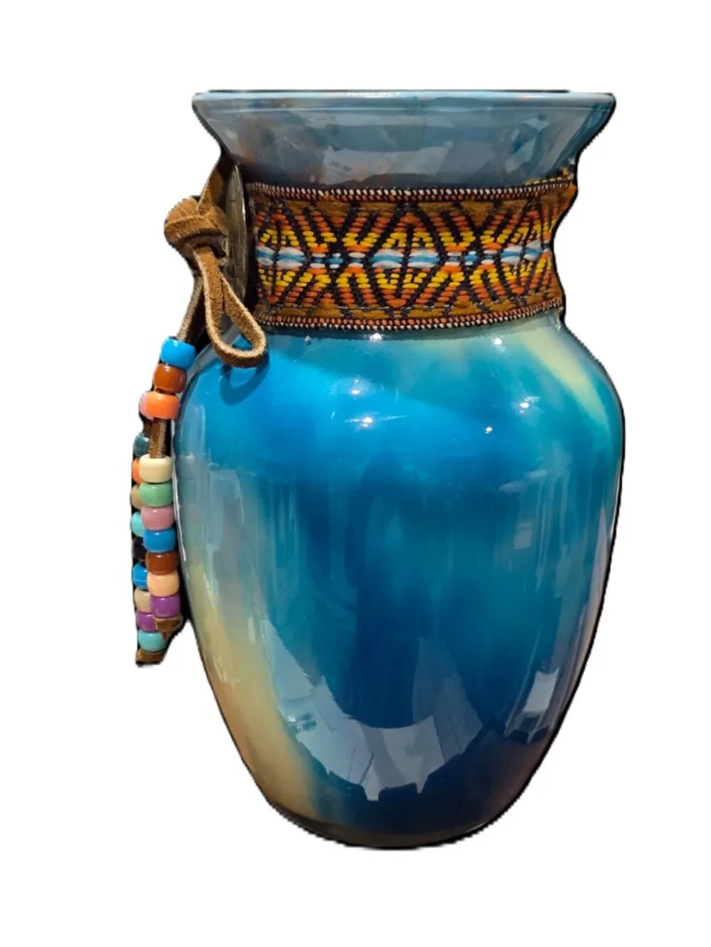 Acrylic Pour Glass Necklace Vase, Southwest Decor, Fluid Handmade Art, 8 Inches